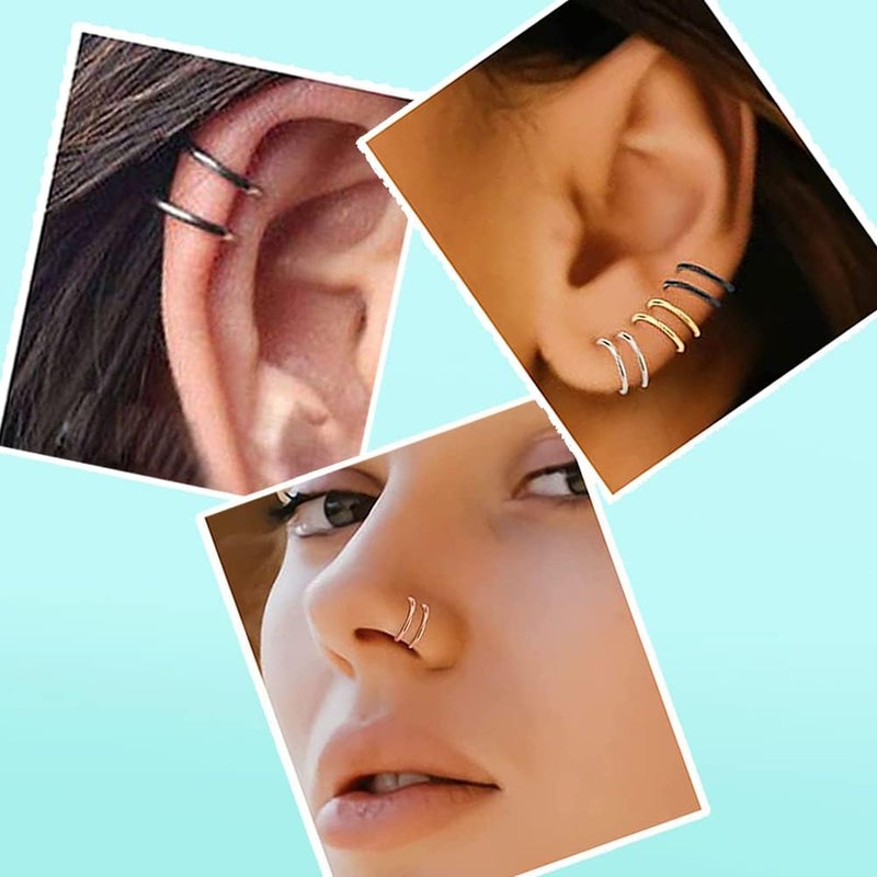VitaCool Store Fake Nose Ring Hoop Fake Nose Stud Magnetic Septum Nose Ring Stud Stainless Steel CZ Fake Nose Piercing Stud Faux Nose Ear Lip Cuffs Non Pierced Jewelry for Women Men - Image 3